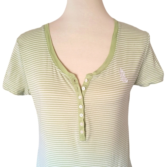 Vintage - Lauren Ralph Lauren Lime and White Stripe Tee Shirt Dress - Picture 2 of 6